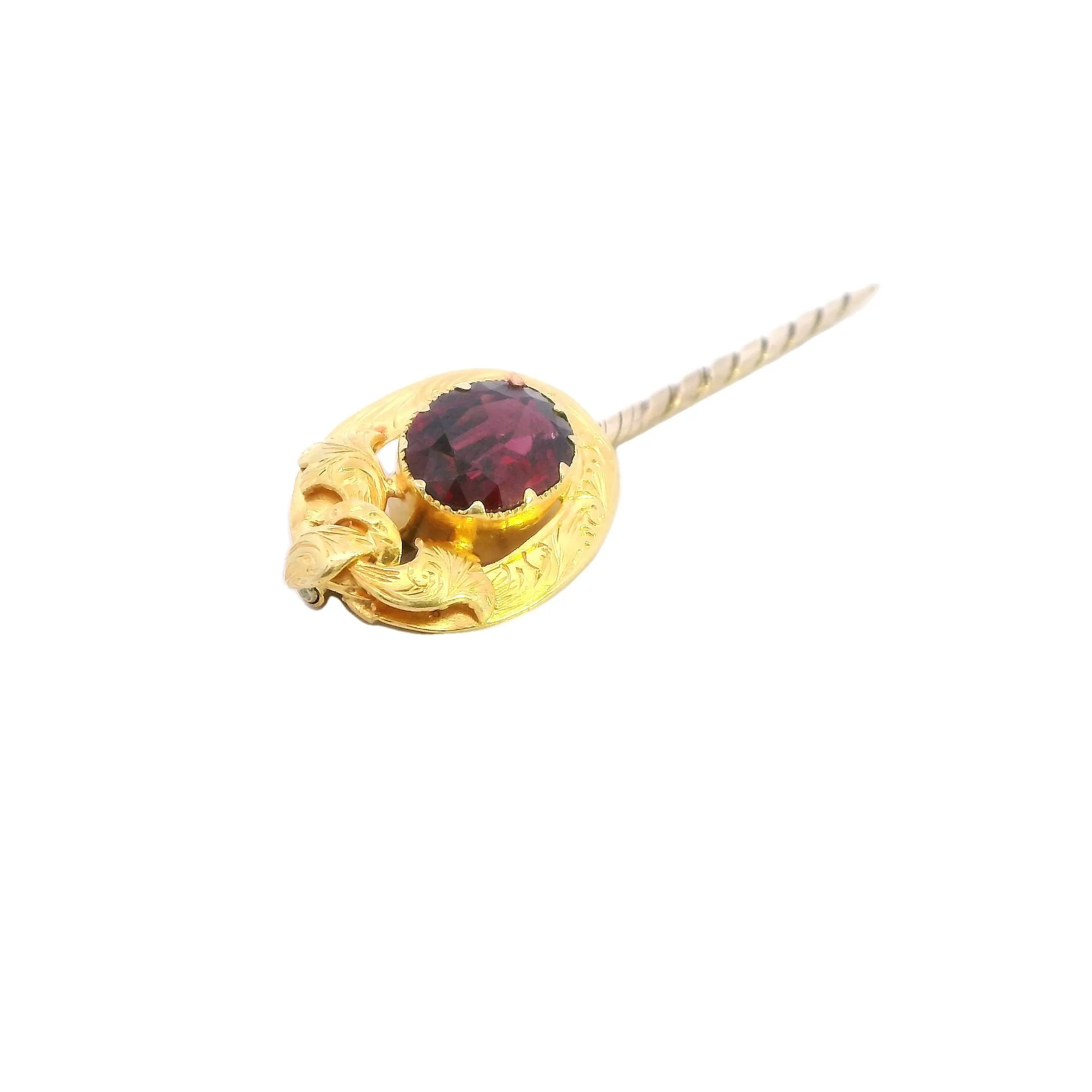 18ct Yellow Gold Garnet Lapel Pin