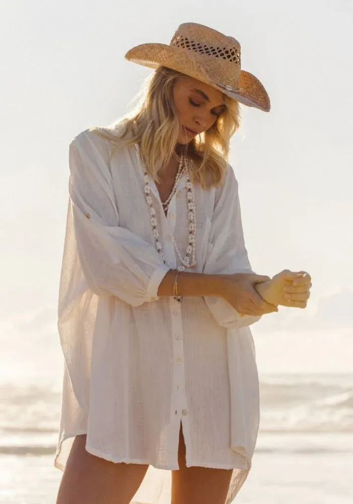 3 Palms Shirt Dress - White