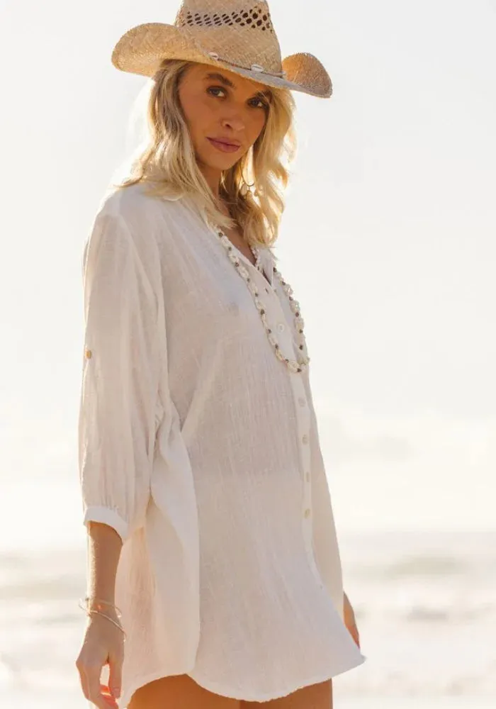 3 Palms Shirt Dress - White