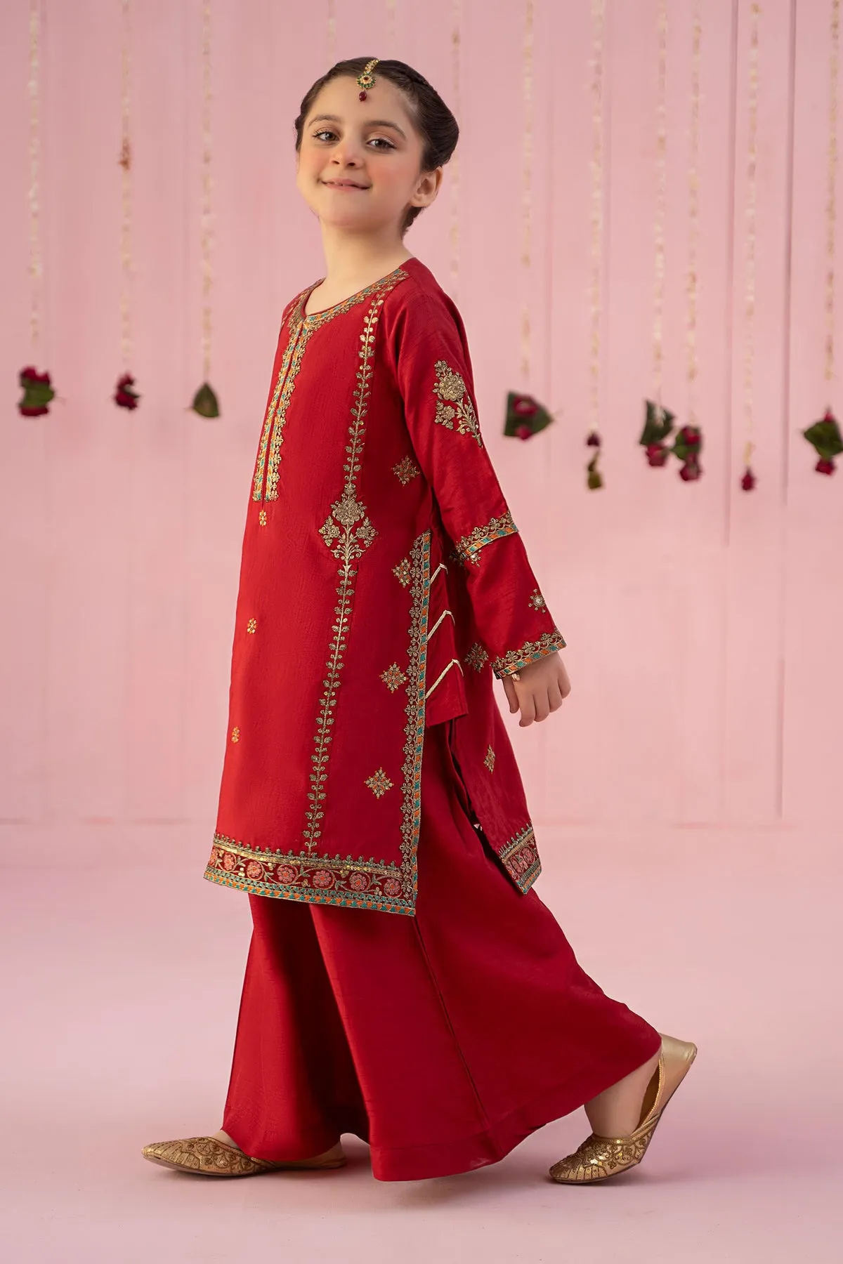 3 Piece Embroidered Raw Silk Suit | MKS-EF24-03