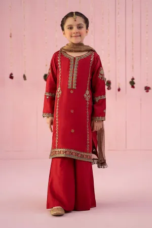 3 Piece Embroidered Raw Silk Suit | MKS-EF24-03