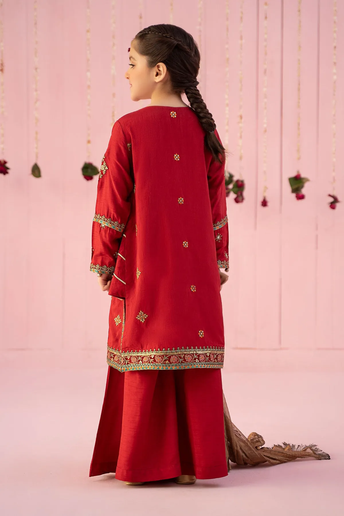 3 Piece Embroidered Raw Silk Suit | MKS-EF24-03