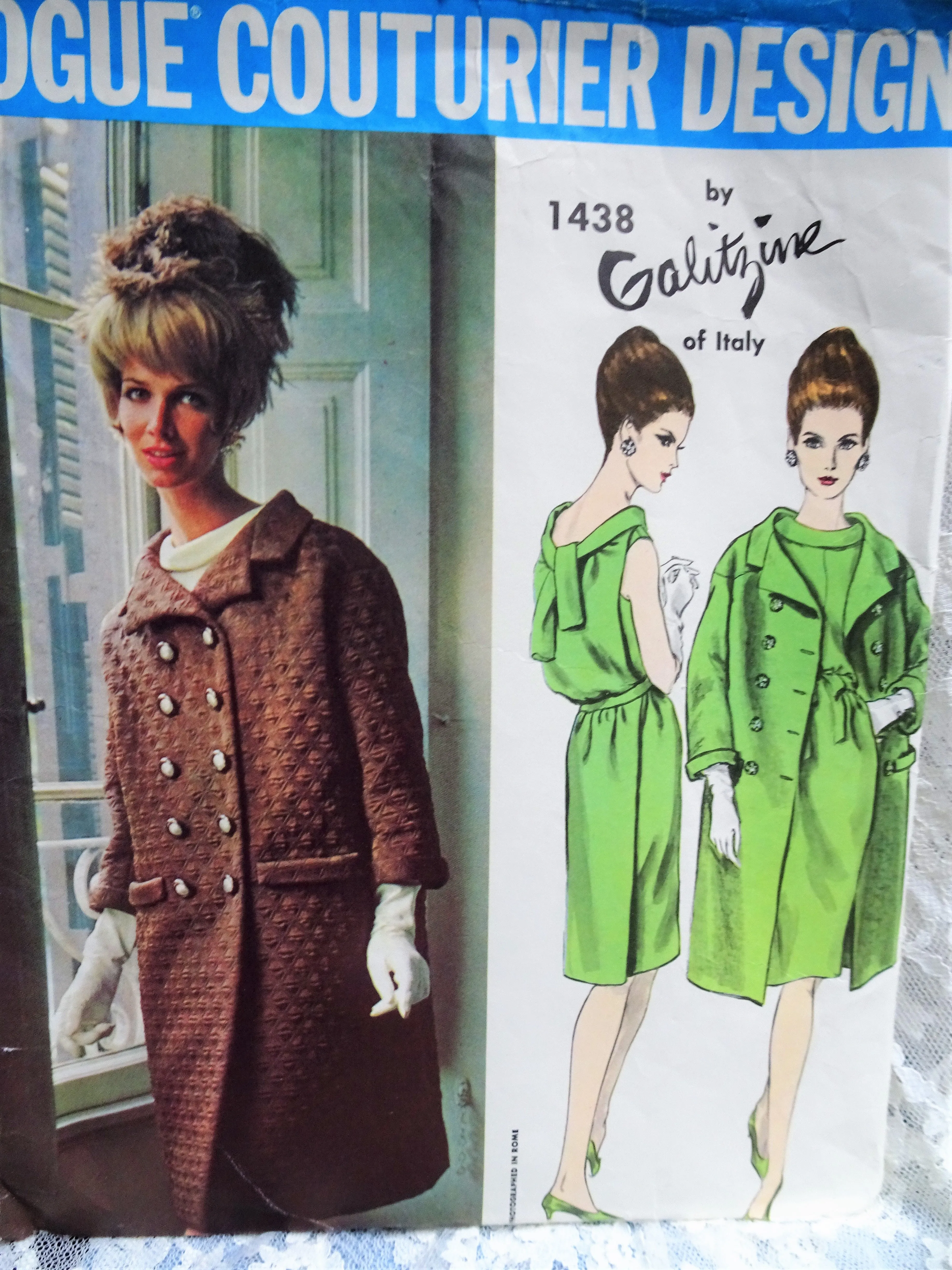 60s GLAM Galitzine of Italy Evening Dress and Coat Pattern VOGUE Couturier Design 1438 Bust 32 Vintage Sewing Pattern