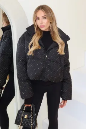 Alexis black diamante short puffer coat