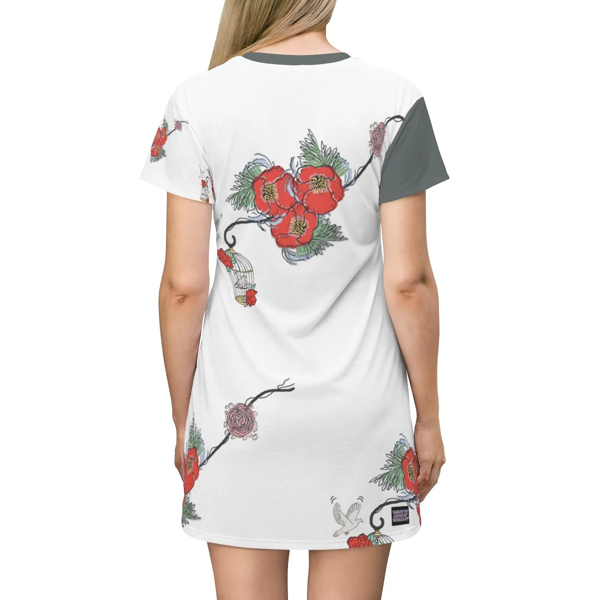 All Over Print T-Shirt Dress BIRD CAGE