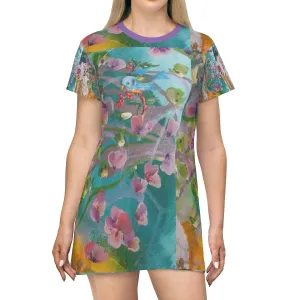 All Over Print T-Shirt Dress CUBA FLOWERS