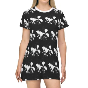 All Over Print T-Shirt Dress FLEUR NOIR