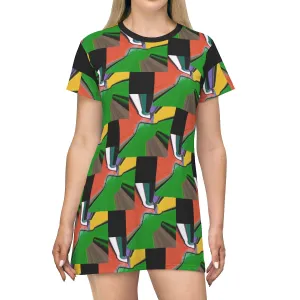 All Over Print T-Shirt Dress Green Puzzle