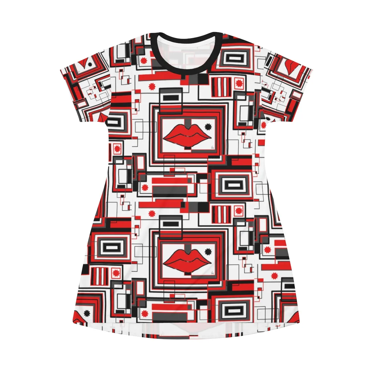 All Over Print T-Shirt Dress RED LIPS