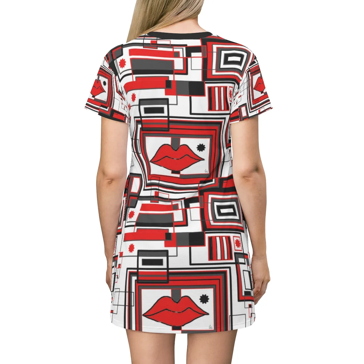 All Over Print T-Shirt Dress RED LIPS