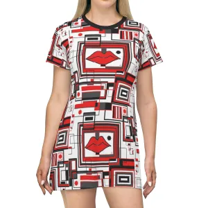 All Over Print T-Shirt Dress RED LIPS