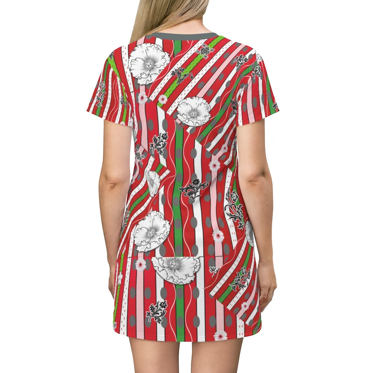 All Over Print T-Shirt Dress SCARLET & GREENGAGE