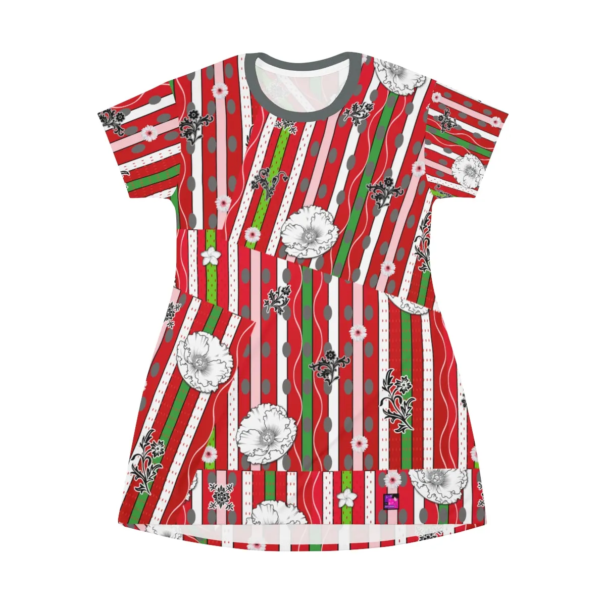 All Over Print T-Shirt Dress SCARLET & GREENGAGE