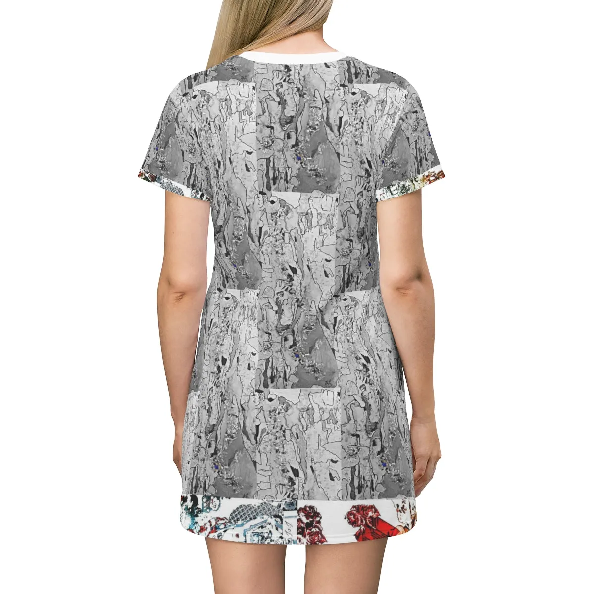 All Over Print T-Shirt Dress SILVER WISP