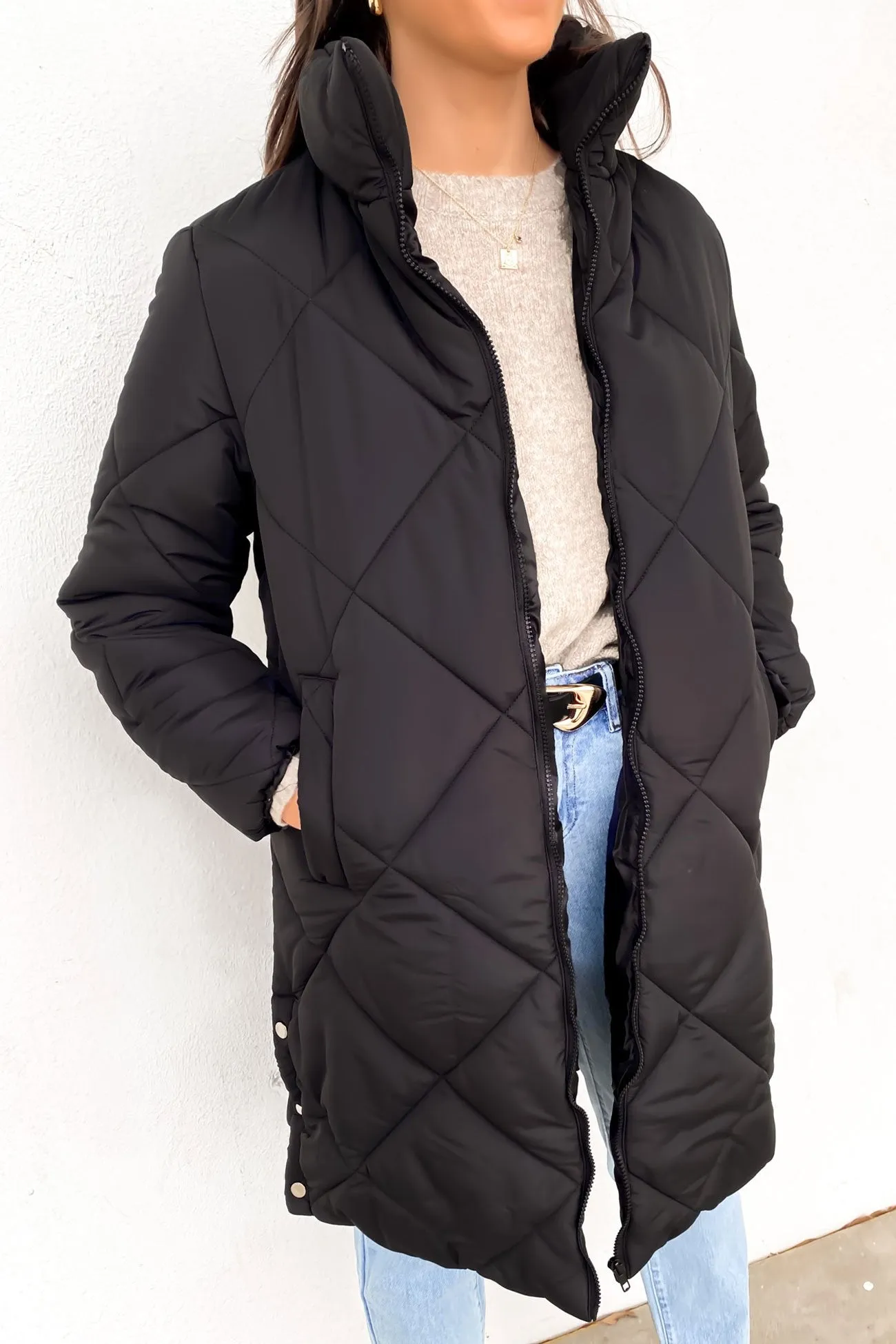 Amy Longline Puffer Jacket Black