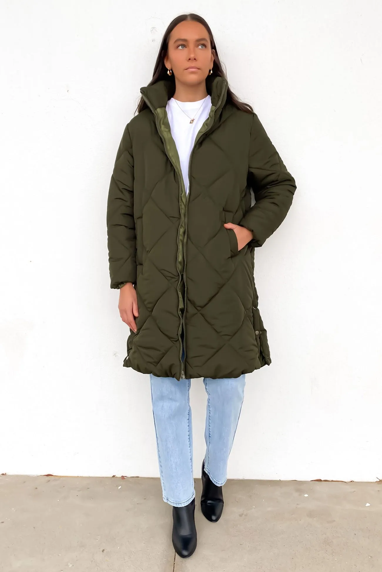 Amy Longline Puffer Jacket Khaki