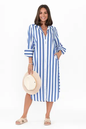 Andreas Blue Stripe Cotton Shirt Dress