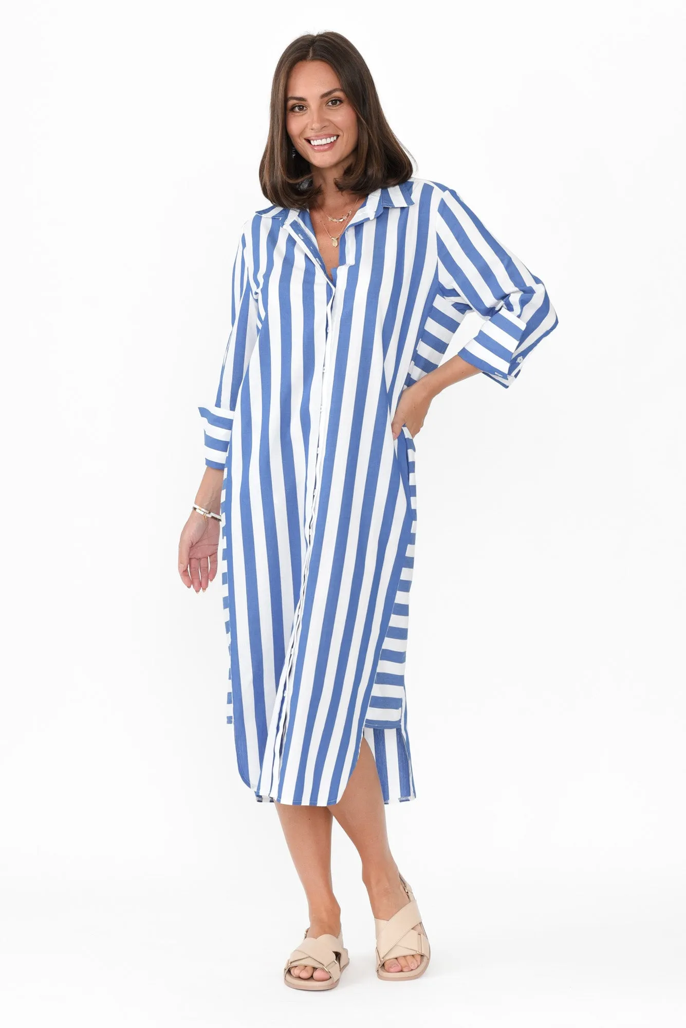 Andreas Blue Stripe Cotton Shirt Dress