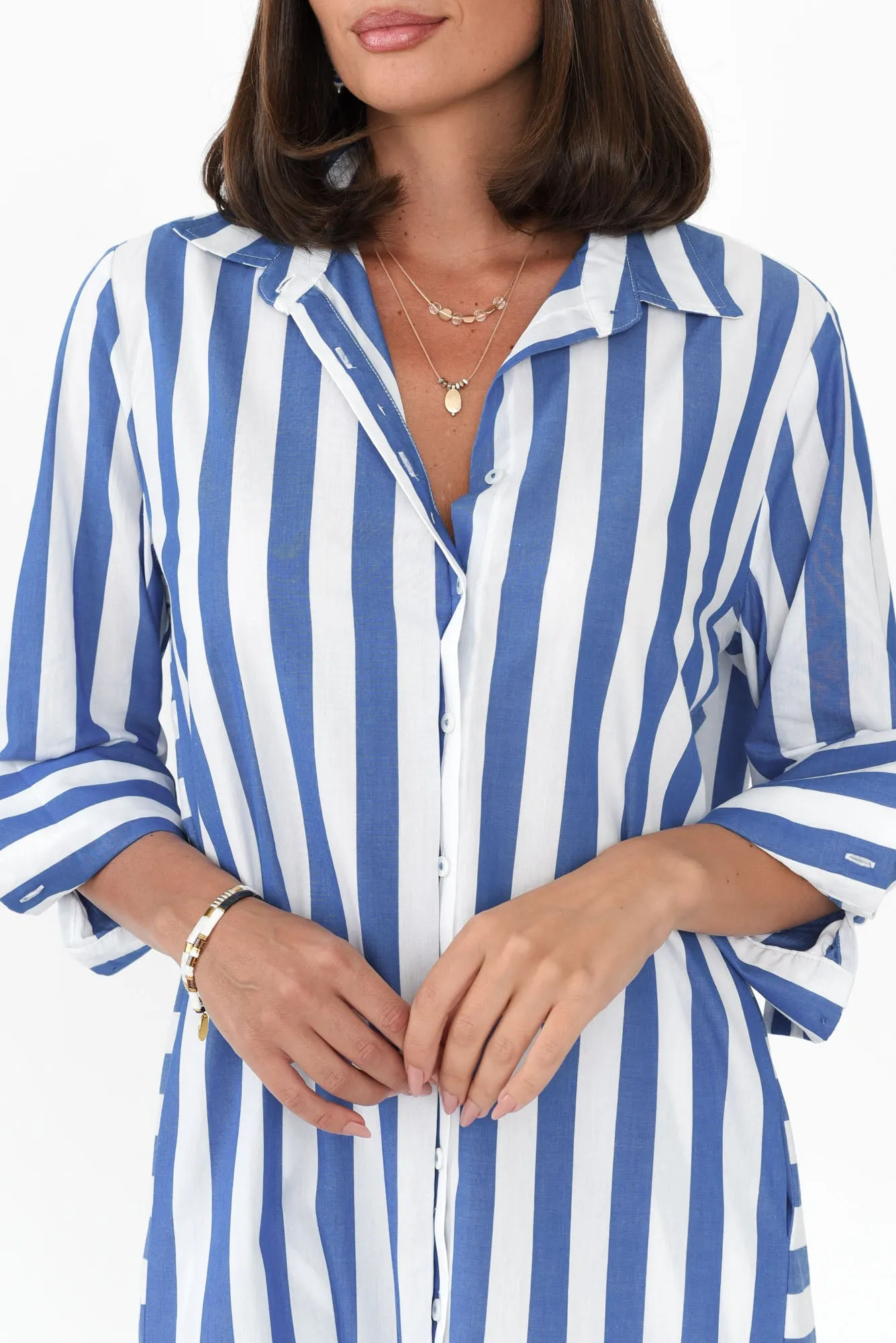 Andreas Blue Stripe Cotton Shirt Dress