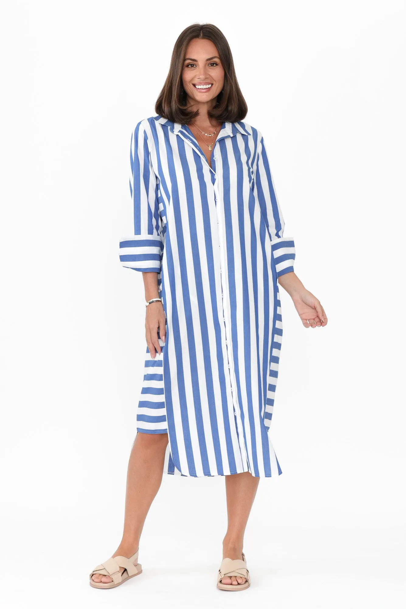 Andreas Blue Stripe Cotton Shirt Dress