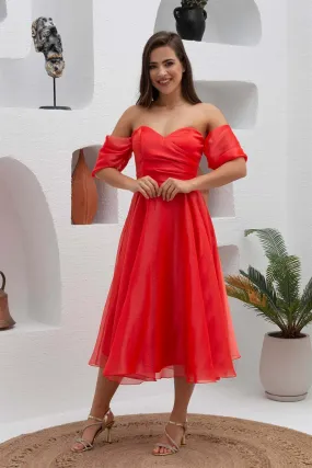 Angelino Coral Low Sleeve Organze Engagement Dress Dress