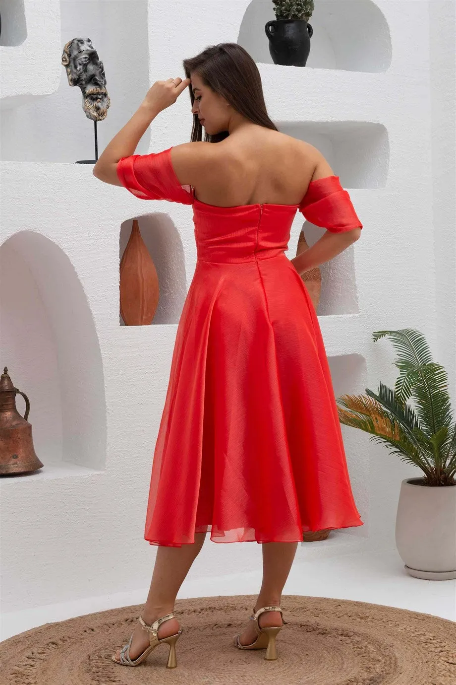 Angelino Coral Low Sleeve Organze Engagement Dress Dress