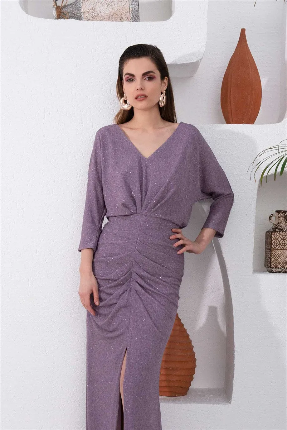 Angelino Lavender Slip Slip Long Evening Dress