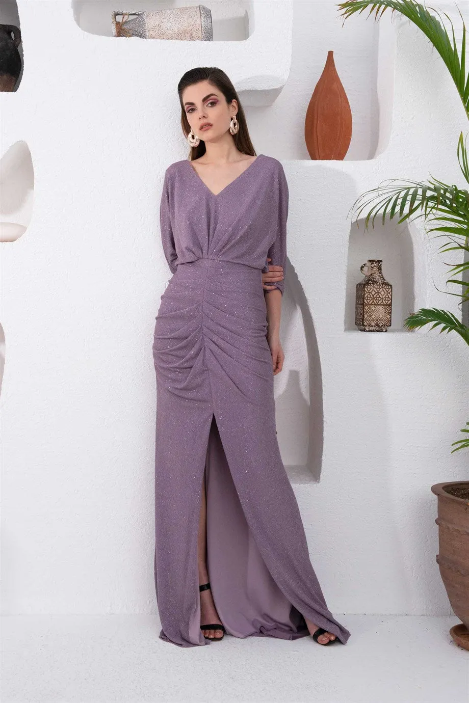 Angelino Lavender Slip Slip Long Evening Dress