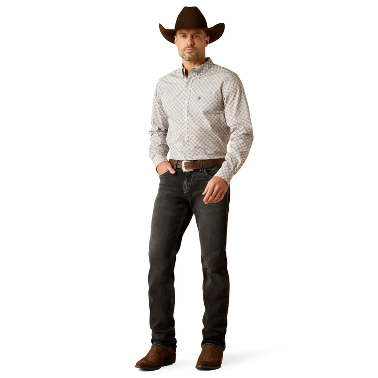 ARIAT CARIO GREY BLUE FITTED PRINT - MENS SHIRT