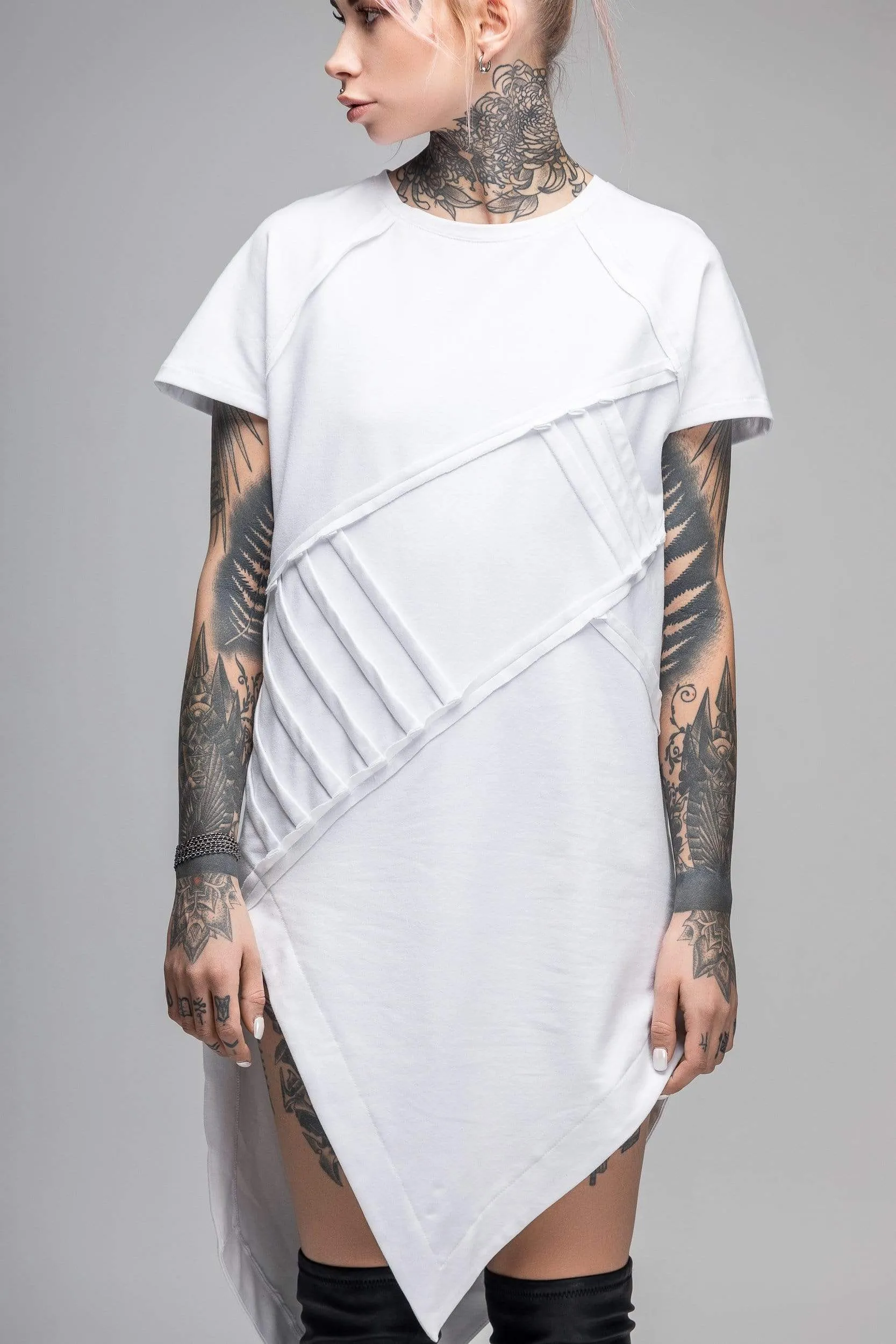 Asymmetric white T-shirt dress