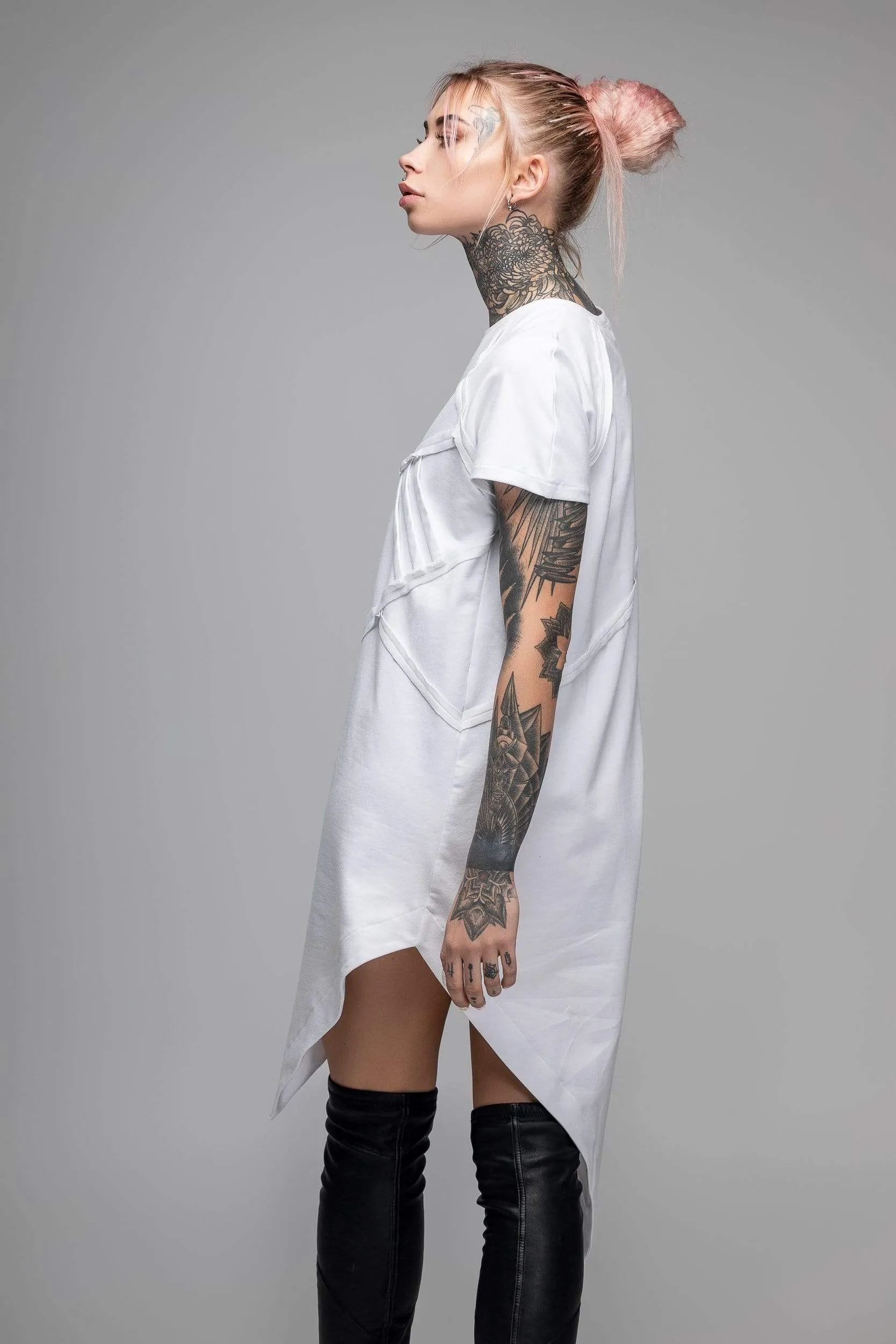 Asymmetric white T-shirt dress