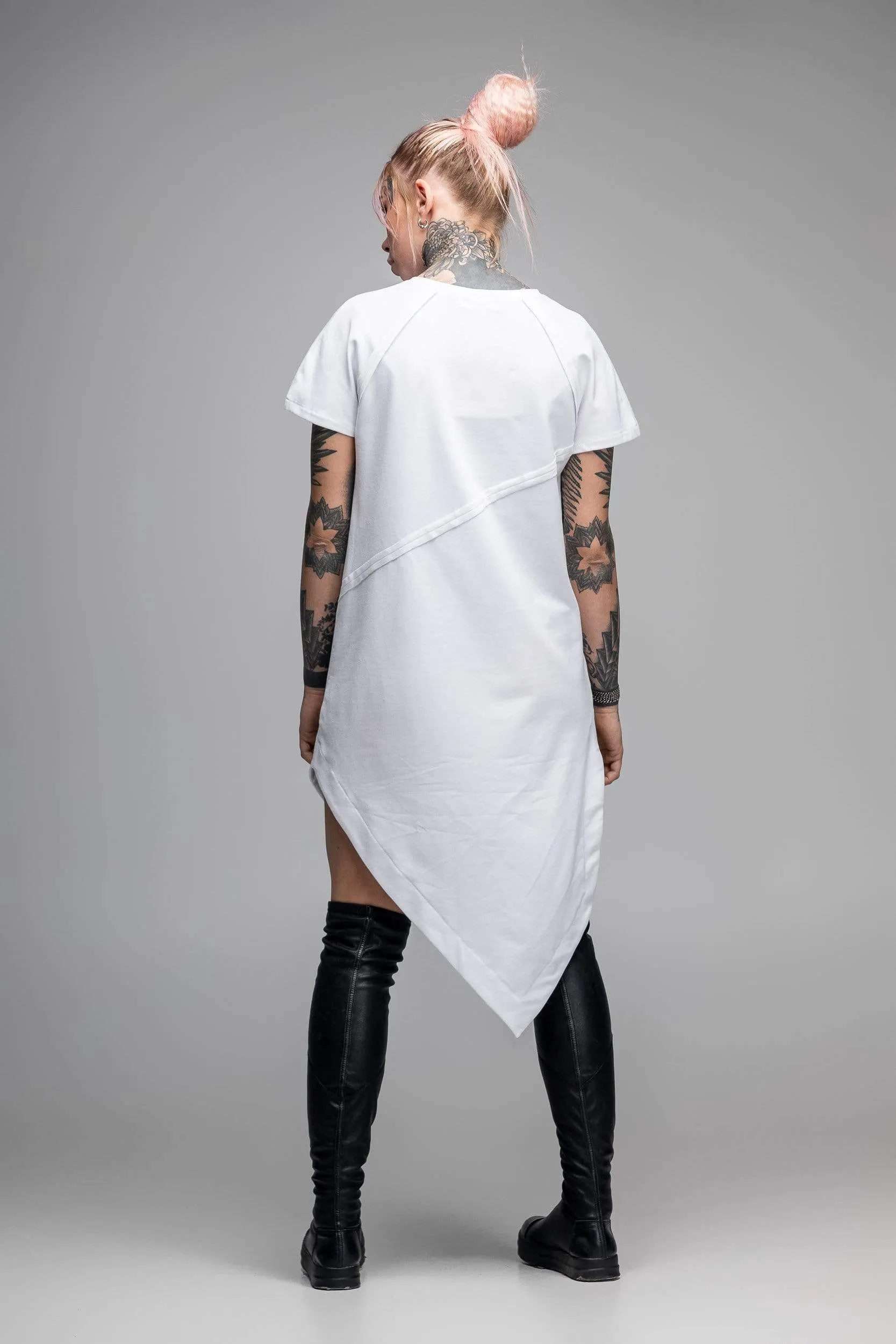 Asymmetric white T-shirt dress