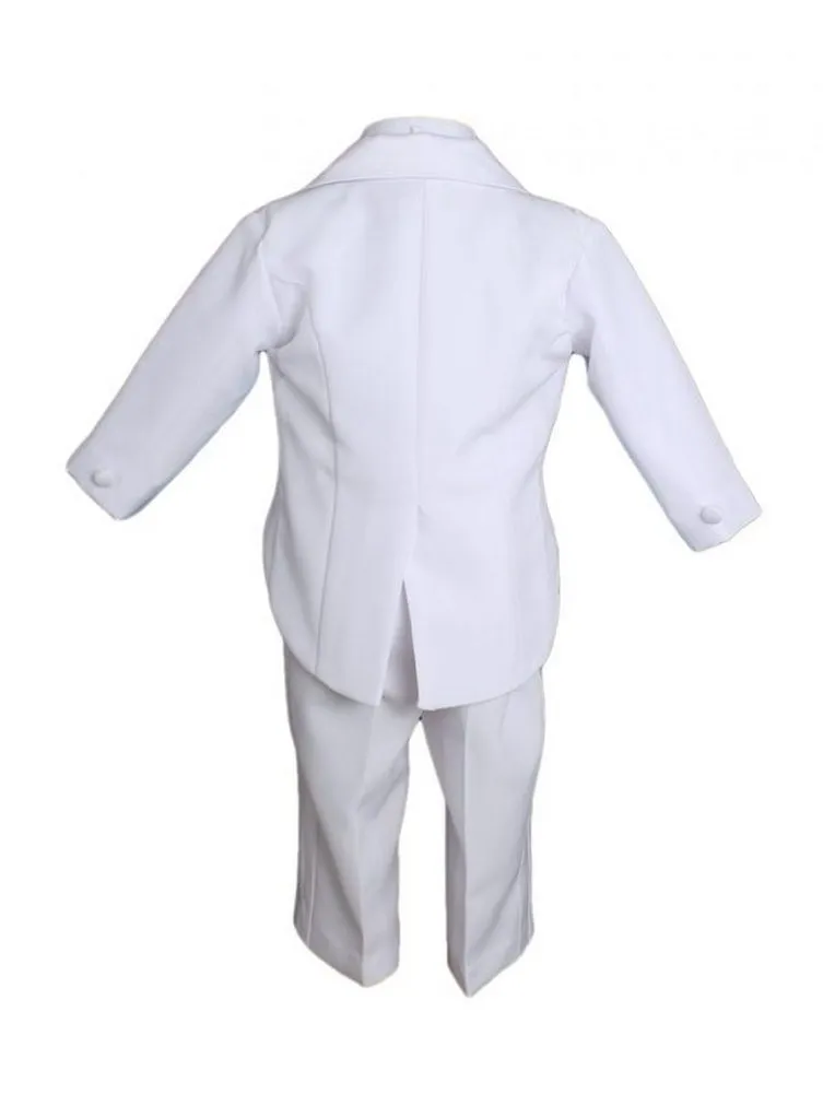 Baby Boys White 5 Pcs Shirt Jacket Pants Bow Tie Cummerbund Tuxedo Set 0-24M