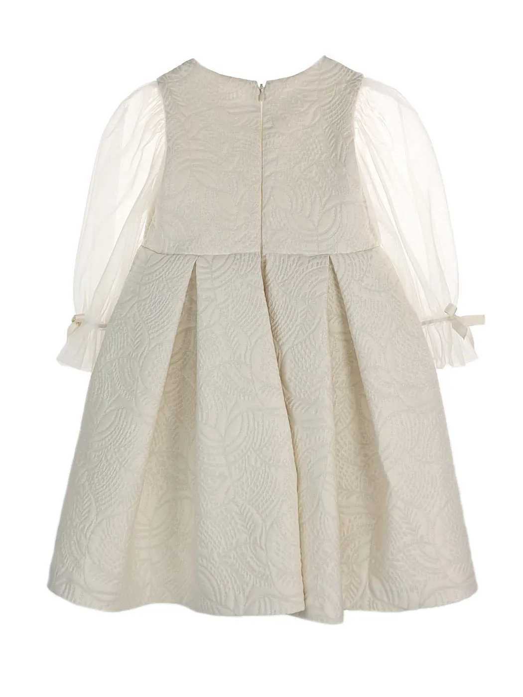 Baby's Brocade Dress with tulle sleeve - EDUARDA Ecru