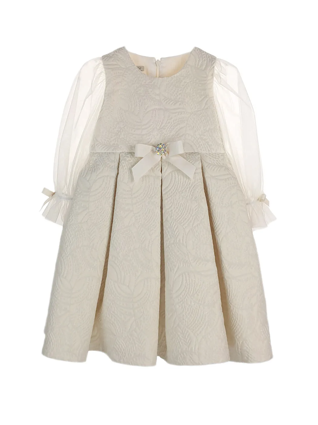 Baby's Brocade Dress with tulle sleeve - EDUARDA Ecru