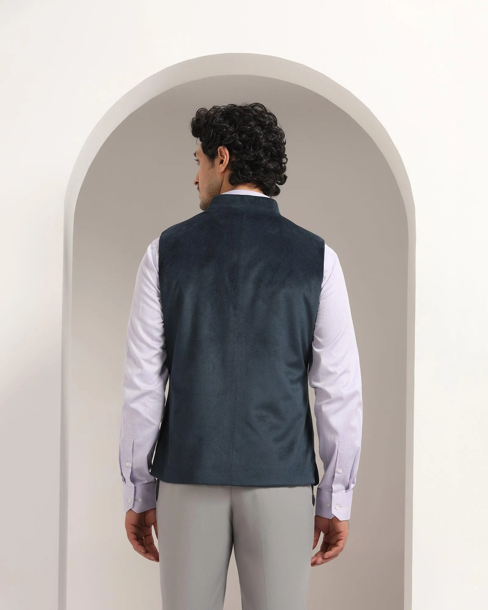 Bandhgala Formal Teal Textured Waistcoat - Kasban