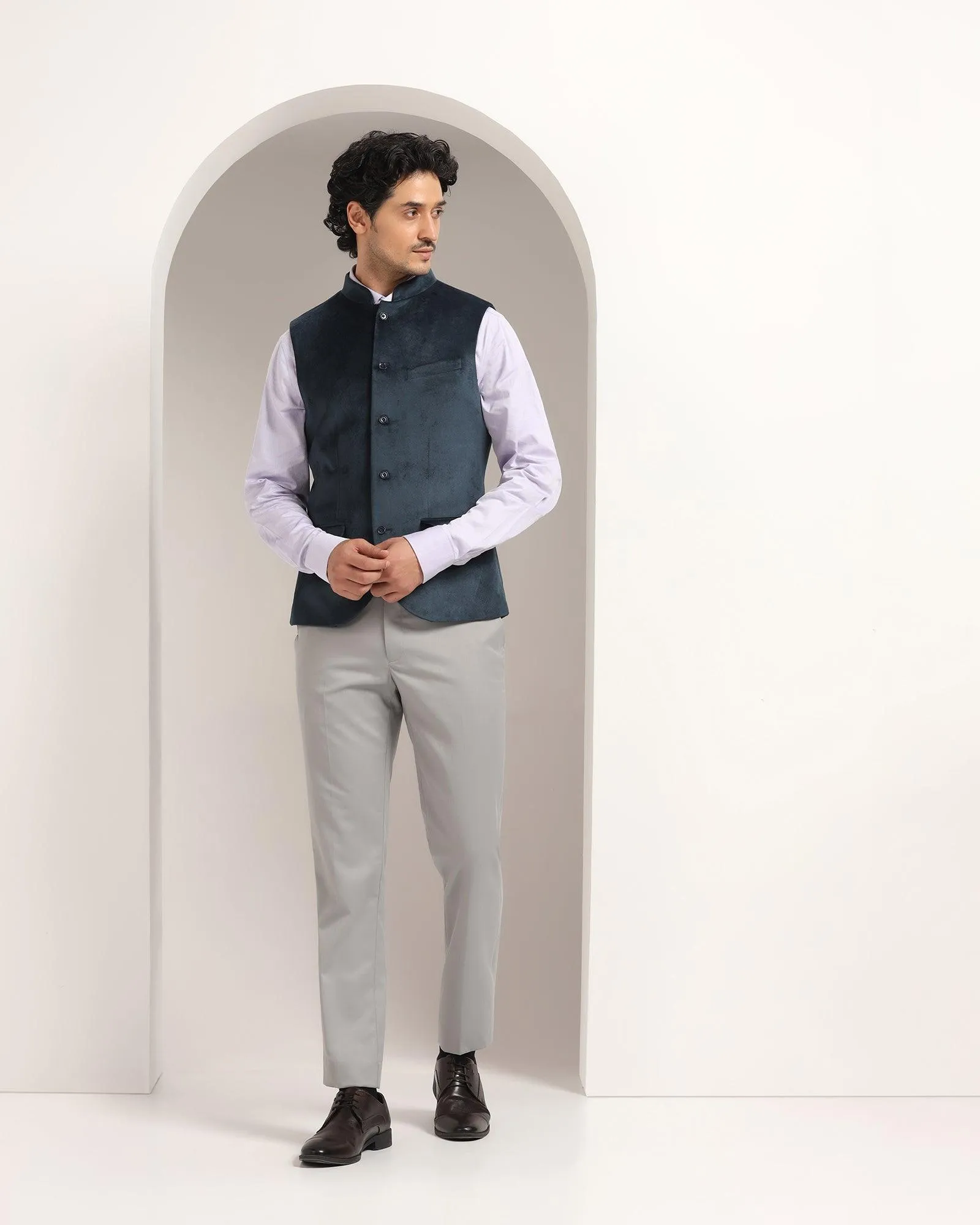 Bandhgala Formal Teal Textured Waistcoat - Kasban