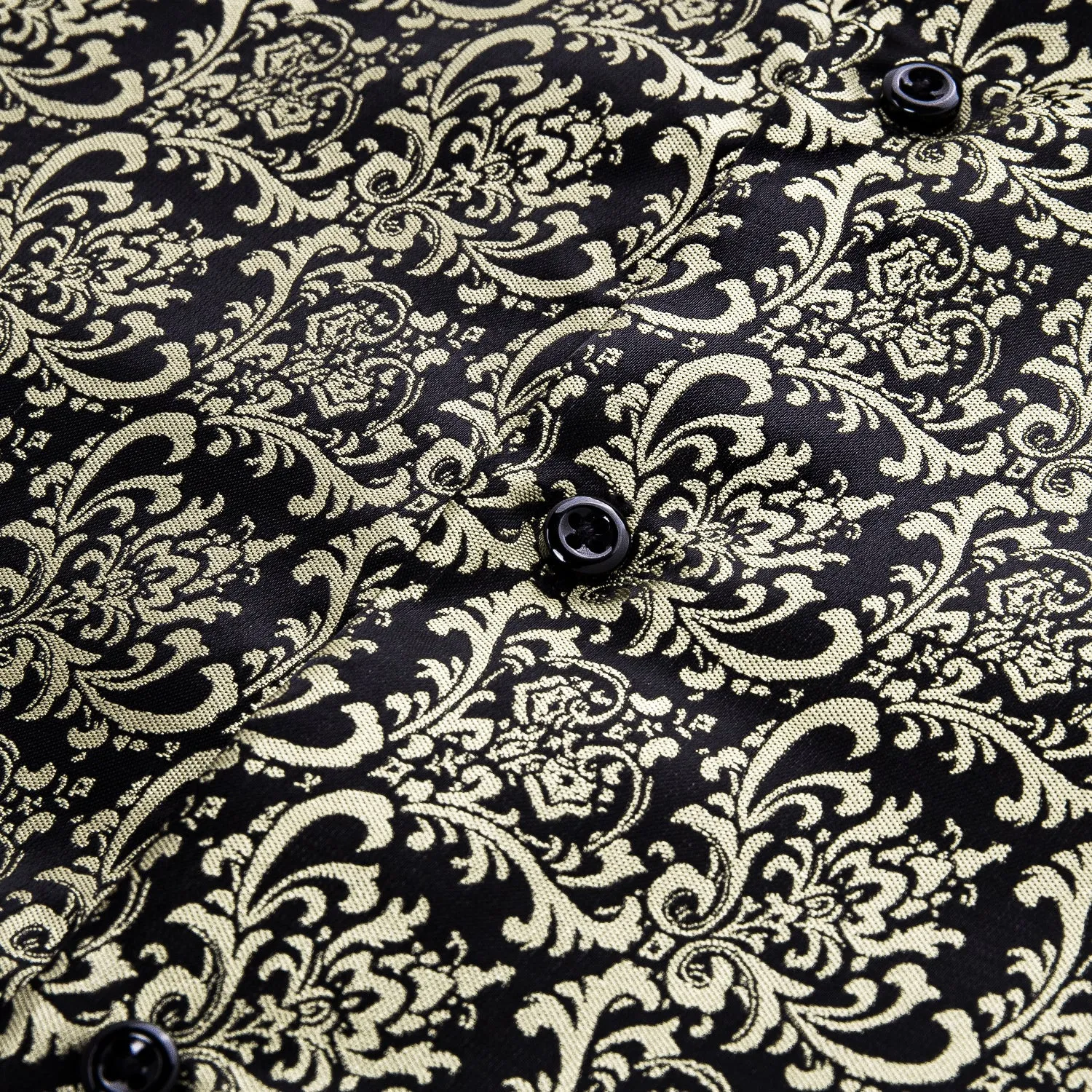 Black Champagne Floral Silk Men's Long Sleeve Shirt