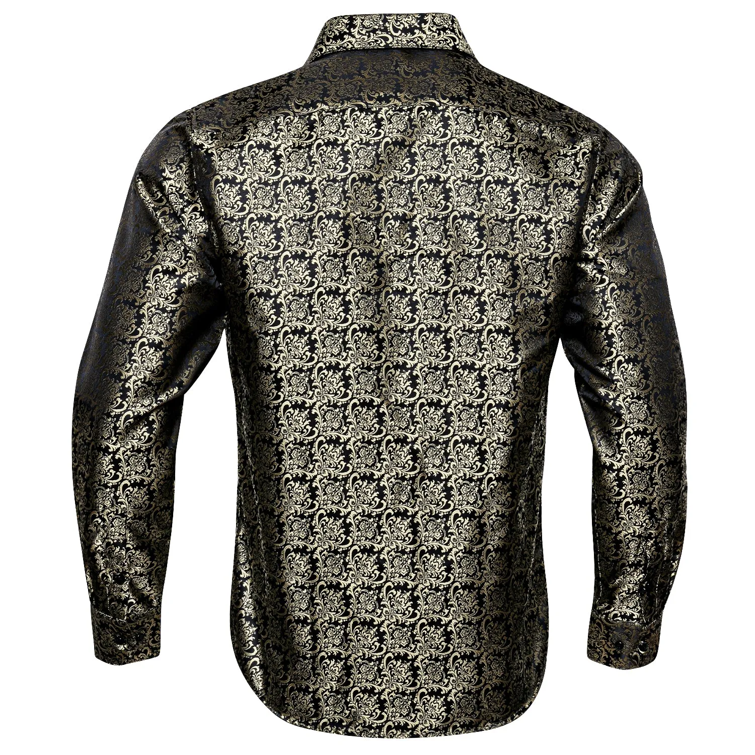 Black Champagne Floral Silk Men's Long Sleeve Shirt