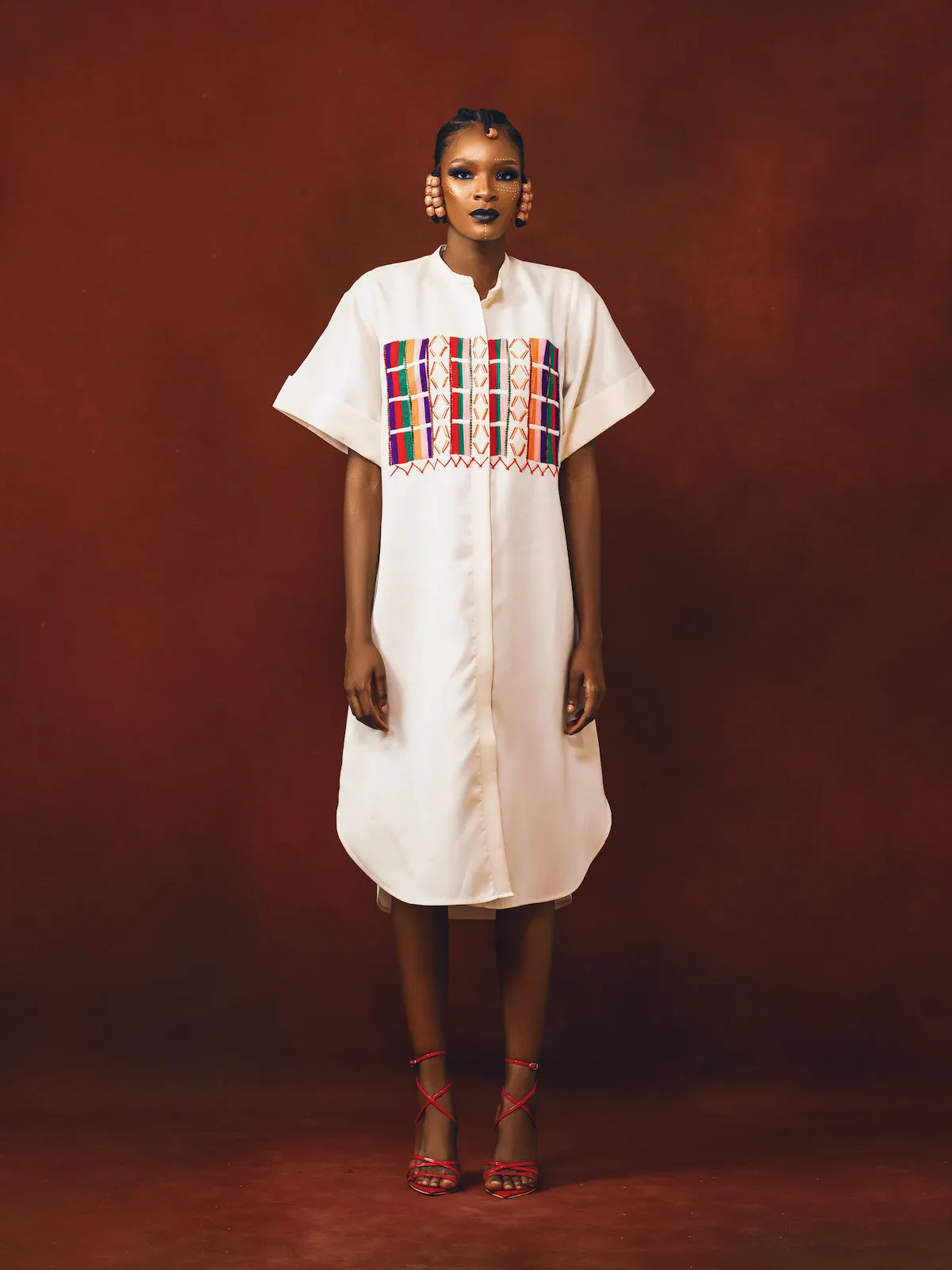 Black Fulani Embroidered Shirt Dress