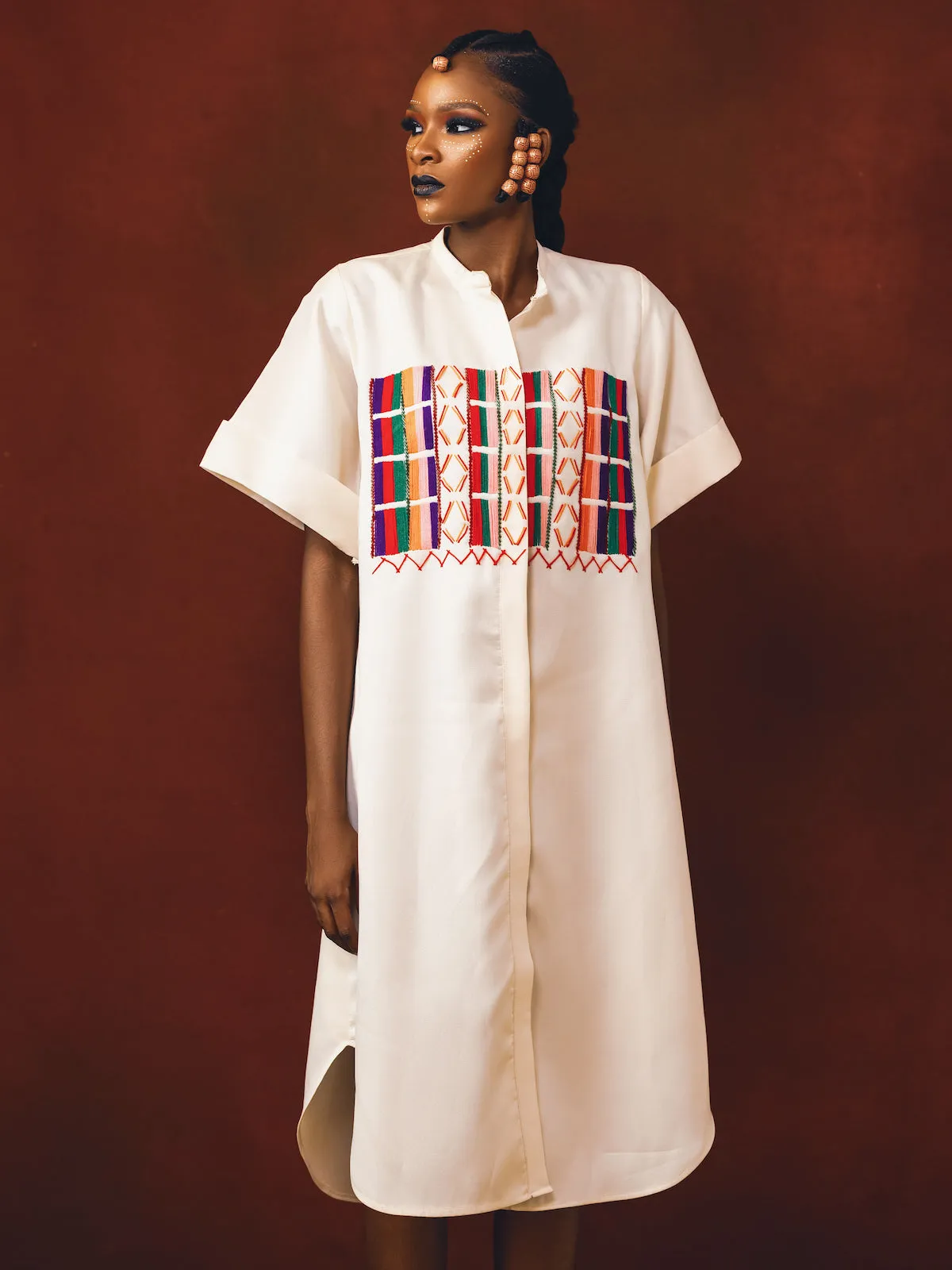 Black Fulani Embroidered Shirt Dress