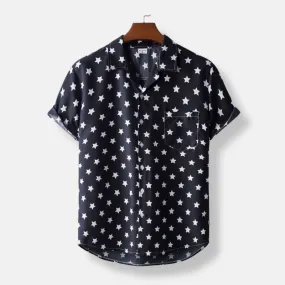 Black Hawaiian Star Print Short Sleeve Shirt