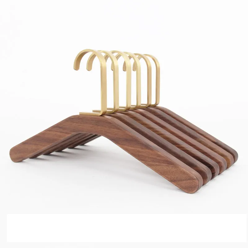 Black Walnut Solid Wood Brass Clothes Support Non-Slip Coat Hanger