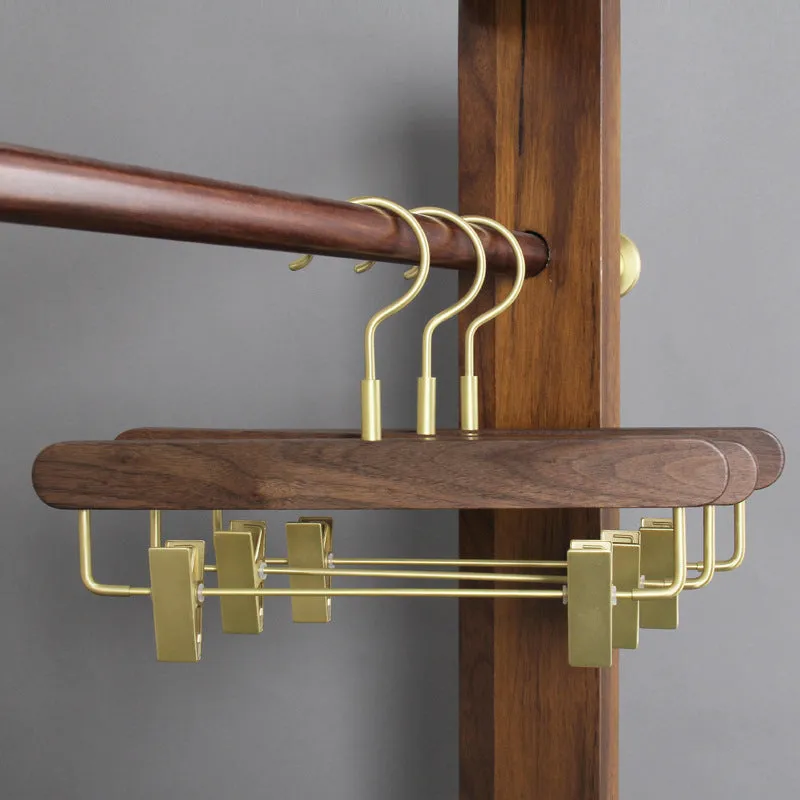 Black Walnut Solid Wood Brass Clothes Support Non-Slip Coat Hanger