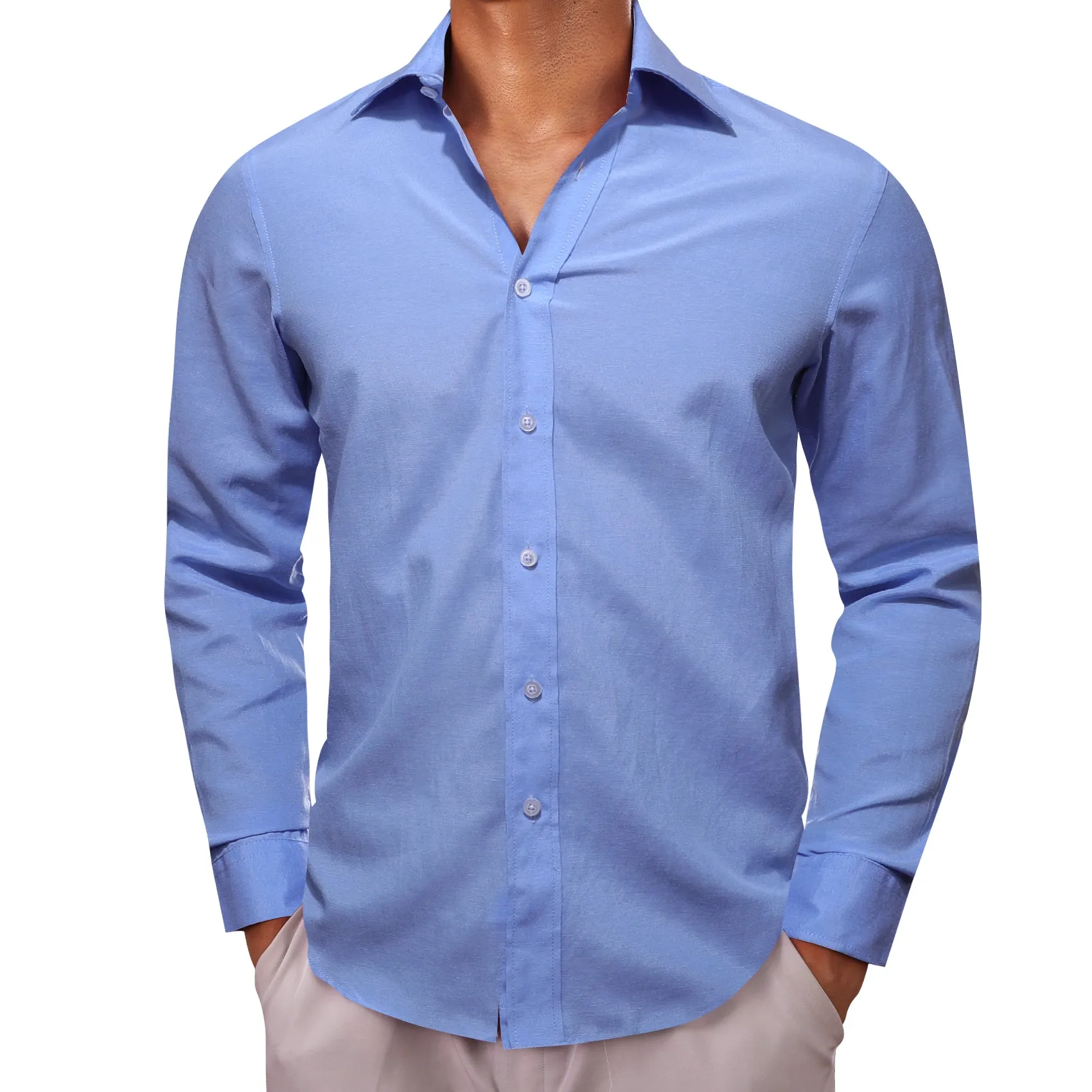 Blue Solid Men's Long Sleeve Casual Shirt