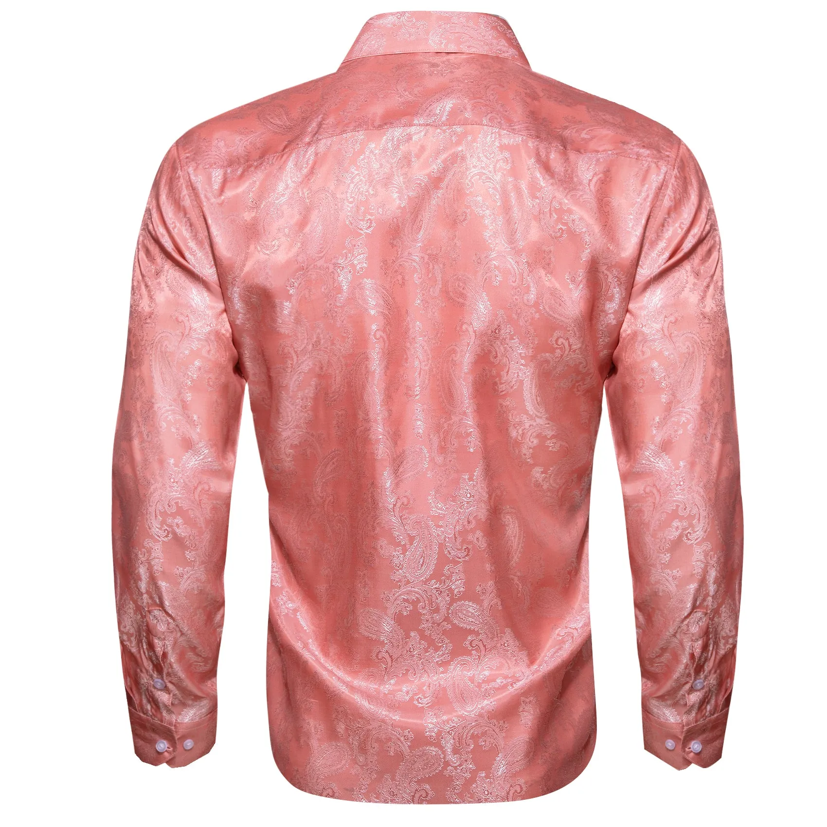 Blush pink Paisley Style Casual Silk Men's Long Sleeve Button Shirt