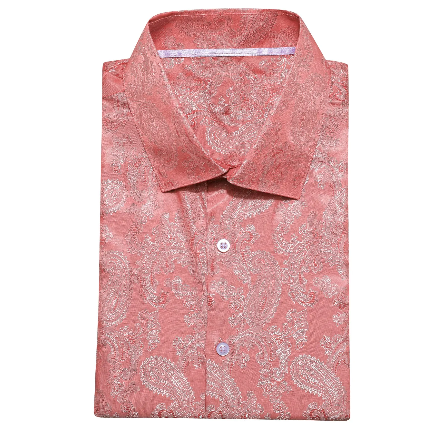 Blush pink Paisley Style Casual Silk Men's Long Sleeve Button Shirt