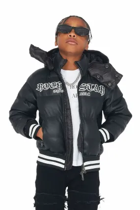 Boys Sir Leatherette Puffer Jacket-Black