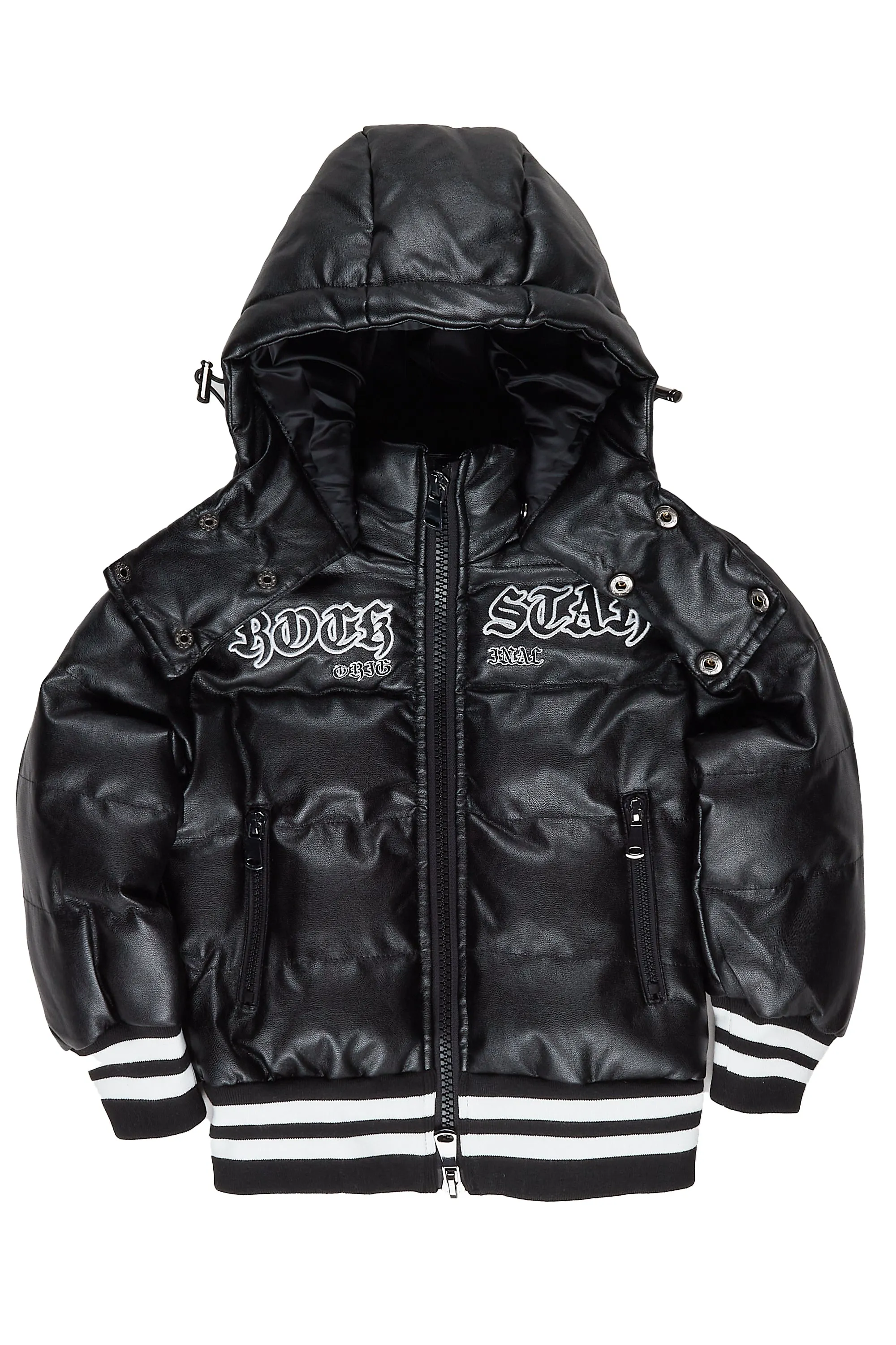 Boys Sir Leatherette Puffer Jacket-Black