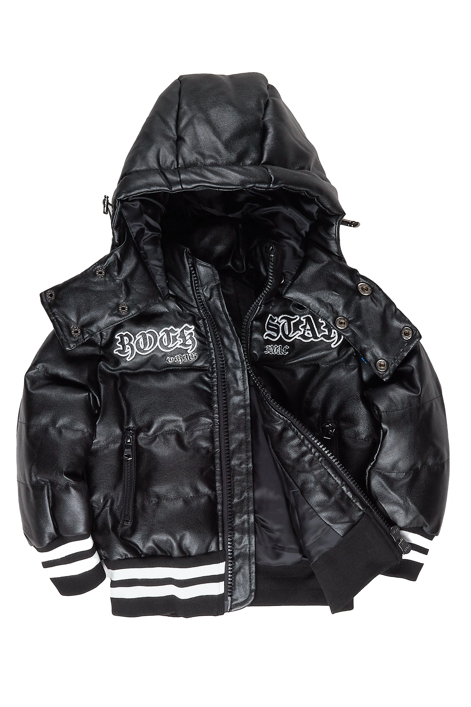 Boys Sir Leatherette Puffer Jacket-Black